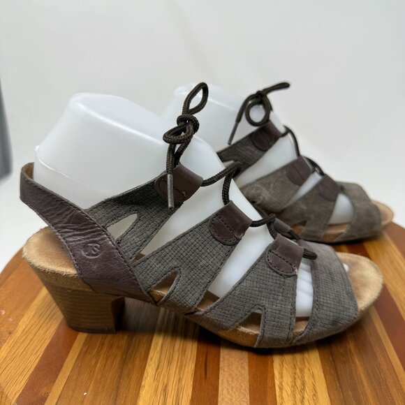 Josef Seibel Womens Size 38 / 7.5 Brown Strappy Lace-Up Sandals Block Heel Textu - Picture 3 of 10